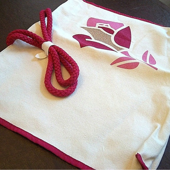 Lancome Paris Off-White & Pink Canvas Tote Bag with Gold & Pink Rose Logo - NEW! - Picture 6 of 11